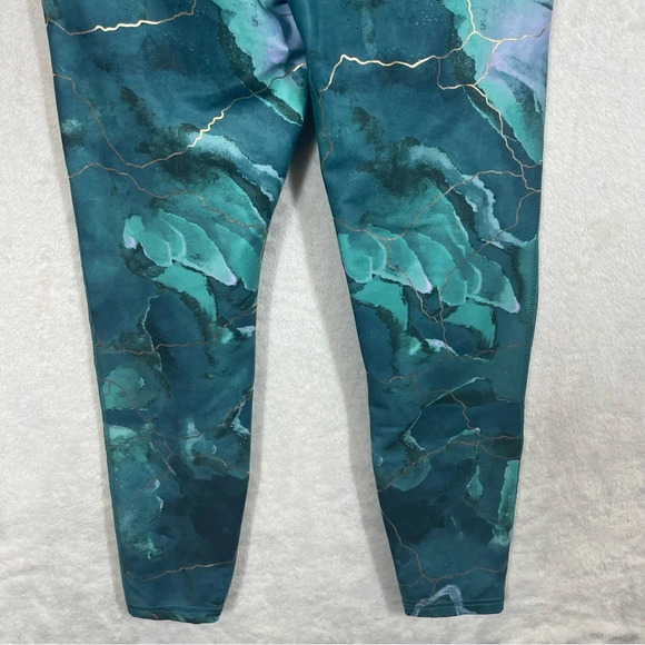 Marika Blue Green Gold Lightning Marble Print Legging Size Small yoga activewear - Picture 5 of 7